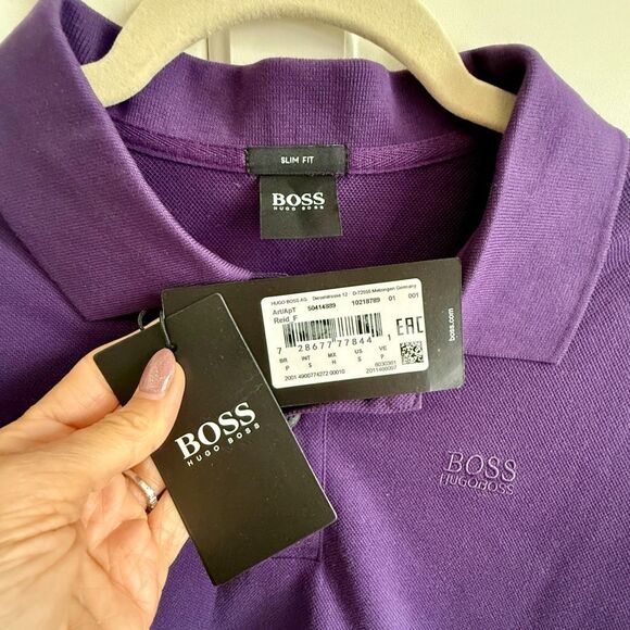 NWT Hugo Boss purple men's polo shirt. Slim fit. Size S - Picture 5 of 8
